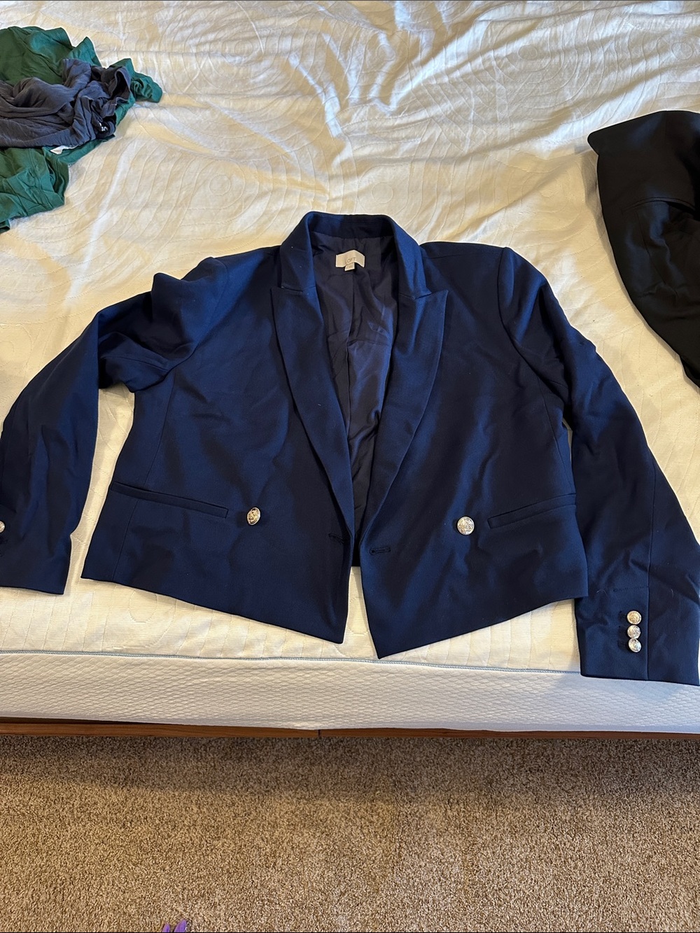 LOFT Navy Cropped Blazer with Silver Buttons